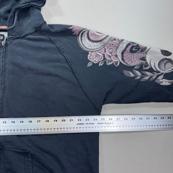 Y2K Harley Davidson Hoodie Womens 2XL Black H-D Ink Eagle Crest Skulls Sleeve - Picture 5 of 9